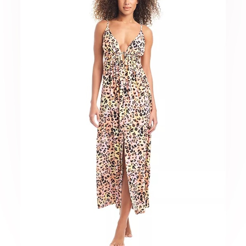 Bar III Multicolor Leopard Maxi Swim Cover-Up Dress